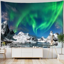 Sunrise Mountains And Rivers Landscape Tapestry Wall Hanging Psychedelic Aurora Natural Landscape Art Home Decor