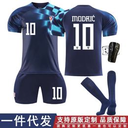 Soccer Jerseys 2223 Croatian Away No. 10 Modric Football Jersey Set for Children Adults, Print Size