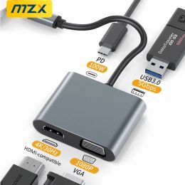 Hubs MZX USB Hub HDMl 4K Extensor Splitter Adapter Tipo C Type Docking Station Extension 3 0 Dock To HDMICompatible VGA for Laptop