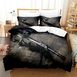 Gun Army Military Rifle Tank Machine Gun Pistol Duvet Cover Set Bedding Set Kid Boy Men King Queen Size Polyester Quilt Cover