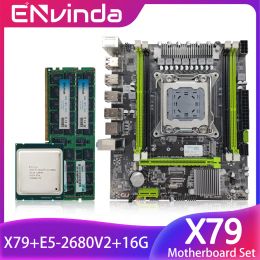 Motherboards ENVINDA X79 Motherboard With XEON E5 2680 V2 2*8GB=16GB DDR3 1600 REG ECC RAM Memory Combo Kit Set NVME SATA Server