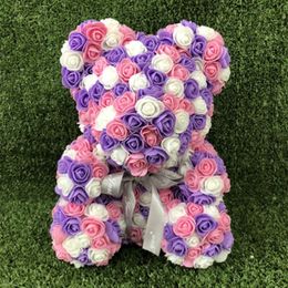 PE Foam Artificial Rose Teddy Bear With Sweet Ribbon Bow Eternal Flower Doll Romantic Anniversary Birthday Valentine's Day Gi260a