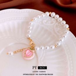 Real Gold Electroplated Peach Zircon Pearl Light , High Grade Feel Bracelet, Small and Versatile Handicraft for Women