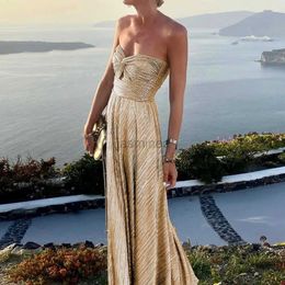 Urban Sexy Dresses Women Maxi Sexy Dress Bronzing Backless Large Hem Maxi Dress Knot Chest Wrapping Off Shoulder Gown Dress Female Clothing 24410