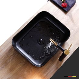 Art Bathroom Sinks 500*400*135mm Matte Black Ceramic Vessel Lavatory Sink Handmade Washing Basin Bowl Modern Design