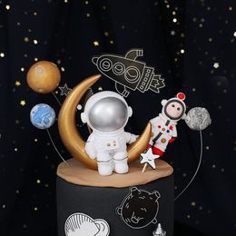 Rocket Astronaut Spaceship Decorations star Planet Happy Birthday Cake Toppers Wedding Baby kids child Show Baking Supplies Gift