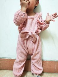 New Long Sleeve Rompers Baby Girls Winter Jumpsuit Newborn Clothes Solid Ruffled Clothing with Headband Christmas Baby Clothing