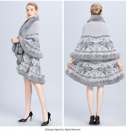 4 Colours Winter Warm 2 Layers Jacquard Weave Thick Poncho Cape Women Long Loose Cloak Faux Fur Cardigan Streetwear Shawl Coat