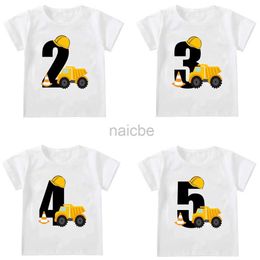 T-shirts Kids Boys T-shirts Baby Short Sleeve Excavator Tops Children Fashion Tshirt 1 2 3 4 5 Years Boy Construction Birthday Shirts 240410