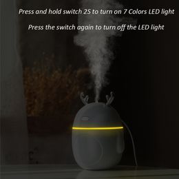 Lovely Deer Air Humidifier USB Ultrasonic Cool Mist Maker Fogger LED Light 3 in 1 Mini Aroma Diffuser Essential oil Humificador