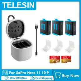 Chargers Telesin 3pack Battery 3 Slots Charger Set Tf Card Reader Storage Charging Box for Gopro Hero 11/10/9 Original in Stock