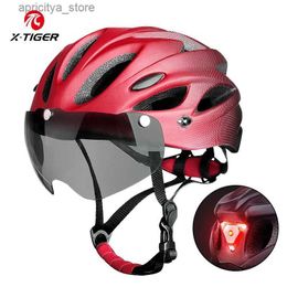 Cycling Helmets X-TIGER Adult Bike Helmet with D Rear Light Dual Mode Gogg Cycling Helmet Fit 58-62cm Lightweight Breathab Bicyc Helmets L48