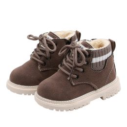 Children Winter Ankle Boots Kids Baby Sweet Fur Lace Up Boot Boys Girls Leather Warm Shoes Kids Short Snow Boots D529