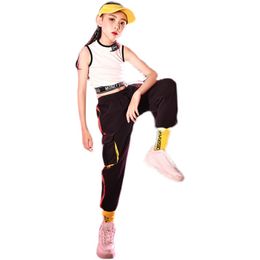 Summer Girls Jazz Dancing Performance Clothing Suit Vest Sweatpants Street Dance Practice Wear Kids Hip Hop Streetwear VDB3687