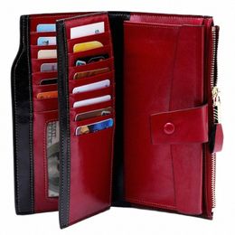 fi Genuine Leather Women Wallet Female Cell Phe Pocket Lg Women Purses Hasp Oil Wax Leather Lady Coin Purse Card Holder U8P2#