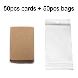 50sets Earring Cards With Bags 50pcs Jewellery Necklace Packaging Cards With Self-Seal Bags Kraft Paper Tags Card For DIY Jewellery