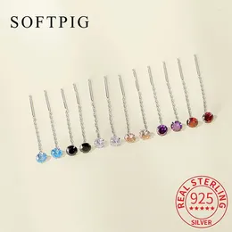 Dangle Earrings SOFTPIG Real 925 Sterling Silver Round Zircon Short Tassel Drop For Women OL Fine Jewelry Minimalist Accessories