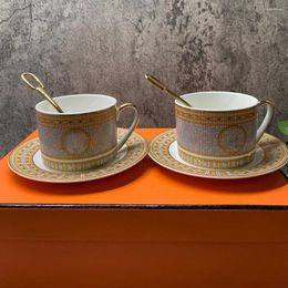 Coffeware Sets Luxury Gold Coffee Cup Creative Teacup High Quality Vintage Ceramic And Saucer Eco-Friendly