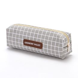 Kawaii Creative Canvas Pencil Case High Capacity Pen Bags Cute Lattice Letter Pencil Bag School Supplies Korean Stationery