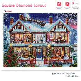 Huacan 5d Diy Diamond Painting Christmas House Home Decor Diamond Embroidery Winter Snow Scenery Mosaic Wall Sticker