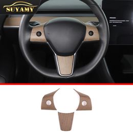 ABS Pear Wood Grain Steering Wheel Trim Frame For Tesla Model 3 2017-2021 Modeling Sticker Interior Protective Accessories
