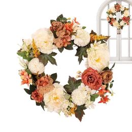 Decorative Flowers Handmade Artificial Camellia Fall Wreath Perfect Thanksgiving Decoration For Front Door Fireplace Window Porch Wall And