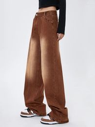 Women's Jeans 2024 Brown Baggy Pants For Women Straight High Waist Streetwear Vintage Casual Ladies Denim Wide Leg Trouser