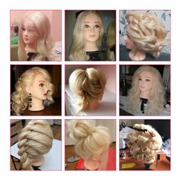 Real Hair Hairdressing Mannequin Head 22" for Hairstyles Hairdressers Curling Practice Training Head with Mini Tripod Braid Kit