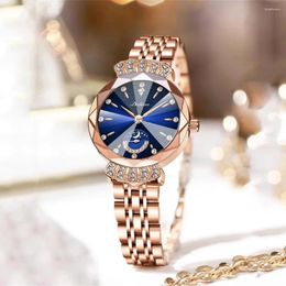 Wristwatches Luxury Watch For Woman Diamond Ladies Quartz Waterproof Phase Of The Moon Stainless Steel Rose Gold Women Watches