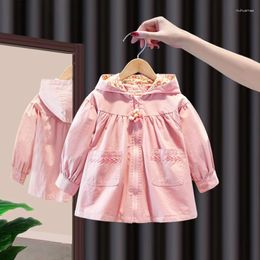 Jackets Kids Clothes Baby Girl Winter Coat 2024 Korean Hoodie Pleated Solid Colour Sweet Loose Flower Pockets Zipper Turn Down Collar