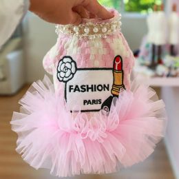 Bling Tutu Star Luxury Dog Dresses For Small Dogs Winter Party Pet Costume Cream Lady Female Clothing French Bulldog Wedding Pug