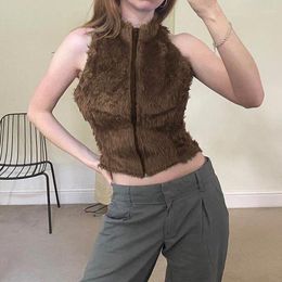Women's Vests American Retro Autumn And Winter Style Slim All-match Look Slimmer Fluffy Tank Top Waistcoat Tops