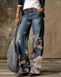 Women's Jeans Flower Vintage Pants 3D Printed Selling Flare Micro