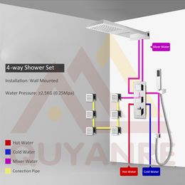 Quyanre Chrome Thermostatic Shower Faucets Set Rain Waterfall Shower 6pcs Spa Jets 4-way Thermostatic Mixer Tap Bath Shower Kit