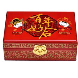 Chinese Retro Handwork Lock Wood Box 2 Layer Wedding Bride Painting Jewellery Box with Mirror Gorgeous Display Boxes Storage Case