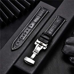 Watch Bands Genuine Leather Watchband with Butterfly Automatic Buckle Watch Band 18mm 20mm 22mm 24mm Replace Men Straps Watch AccessoriesL2404