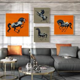 Canvas Painting Fun Black Horse Posters and Prints Oil Painting Wall Art Pictures for Living Room Bedroom Modern Home Decor