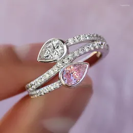 Wedding Rings Huitan Pear Pink/White Cubic Zirconia For Women Statement Accessories Bling CZ Female Party Fashion Jewelry