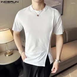 Men's T Shirts INCERUN Tops 2024 Korean Style O-neck Split Design Camiseta Casual Simple Male All-match Short Sleeved T-shirts S-5XL