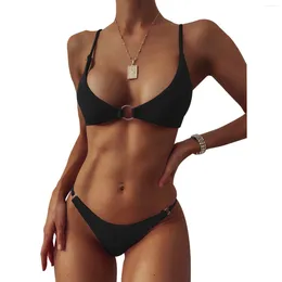 Women's Swimwear Summer 2 Piece Split Set Adults Women Simple Style Ring Decoration Bikini Bra Tops Briefs Sexy Backless Swimsuit Suit