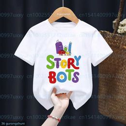 T-shirts T-Shirt For Boys Funny Animation Ask The Storybots Cartoon Print Kids Tshirt Fashion Boys Clothes Summer White Short Sleeved Top 240410