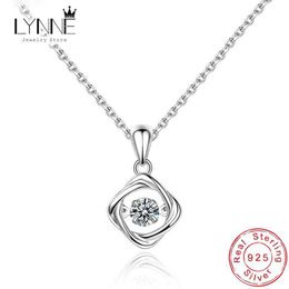 Pendant Necklaces New Fashion 925 Sterling Silver Square Will Dance Zircon Pendants Necklace Women Jewellery Lucky Clover Rhinestone Clavicle Chain 240410