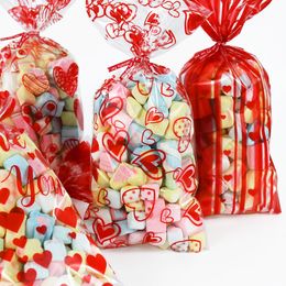 60 Pcs Valentine Cellophane Bags Cookie Treat Bags Love Heart Clear Plastic Candy Bags for Wedding Party Favour Gifts Goodies Bag