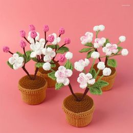 Decorative Flowers Finished Plum Blossom Crochet Pots Hand-Knitted Bonsai For Desktop Ornaments Home Decor Pography Props