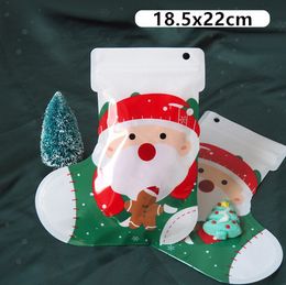 50pcs New Year Christmas Aluminium Foil Packaging Bag Santa Claus Elk X-Mas Child Gifts Socks Party Snack Storage Hanging Pouches