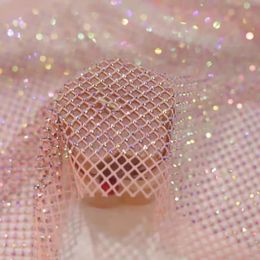 Shiny Diamond Stretch Fishing Net Fabric for Dress Skirt Costume Diy Sewing 50cmx120cm 240328