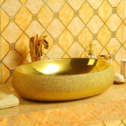 Golden Bathroom Sinks Light Luxury Kitchen Furniture Home Oval Washbasin Modern Counter Basin Bathroom Fixture Washing Sinks