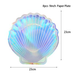 Mermaid Disposable tableware Paper Cups shell Plates under the sea Birthday party Decor Girl Happy Birthday Party Baby shower
