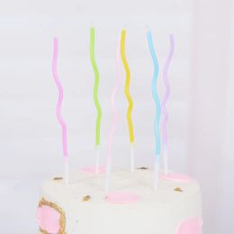 6Box Curved Gold-plated Colorful Birthday Cake Candles Cake Topper Insert Creative Birthday Party Dessert Table Candle Ornaments