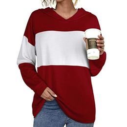 Ladies Top Hoodie Sweater Autumn and Winter New Style Hit Colour Hooded Long-Sleeved Casual Sweatshirt Pullover Sweater Women
